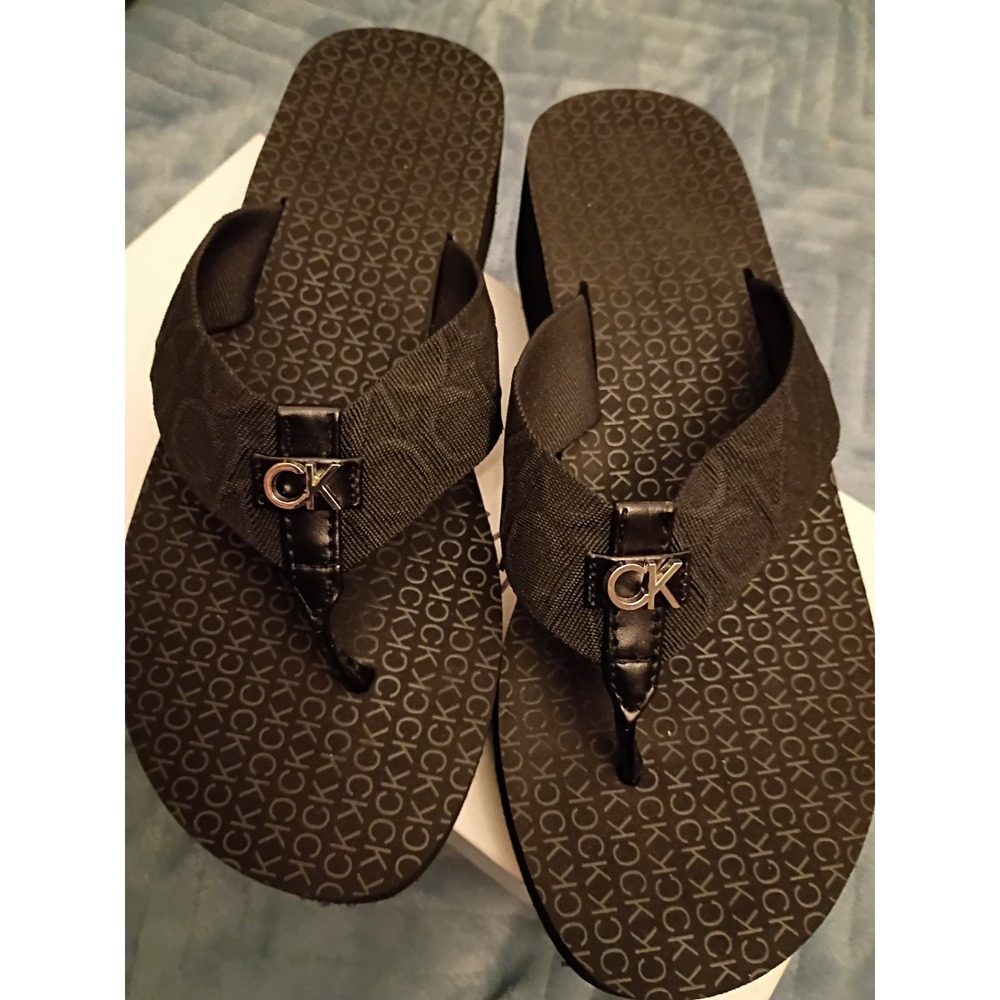 Calvin Klein Women Meena Platform Thong Flip Flop Sandals Size US 7M Black